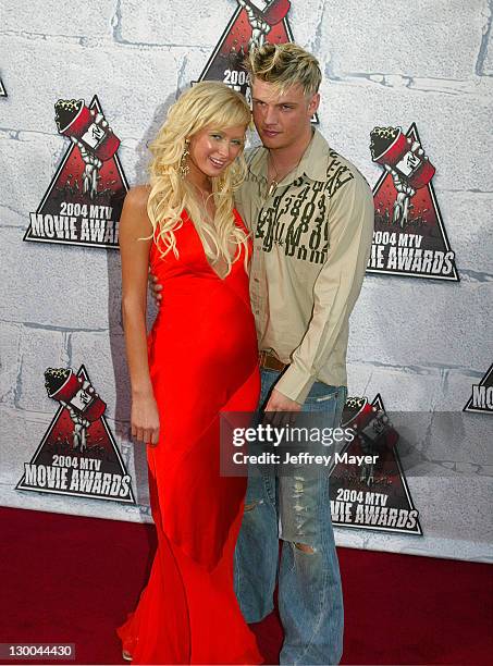 Paris Hilton and Nick Carter during MTV Movie Awards 2004 - Arrivals at Sony Pictures Studios in Culver City, California, United States.