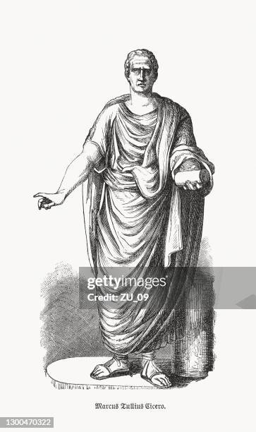 marcus tullius cicero (106 bc-43 bc), roman philosopher, woodcut, 1893 - roman philosopher stock illustrations