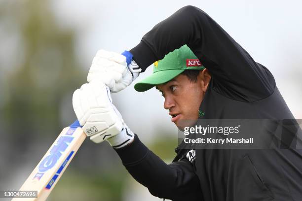 Ross Taylor of the Central Stags warms up before the Super Smash T20 match between the Central Stags and the Canterbury Kings at McLean Park on...