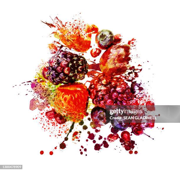 mixed berries illustration - strawberry illustration stock pictures, royalty-free photos & images