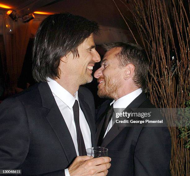 Walter Salles and Tim Roth during 2004 Cannes Film Festival -"Motorcycle Diaries" - Party at La Plage Coste in Cannes, France.