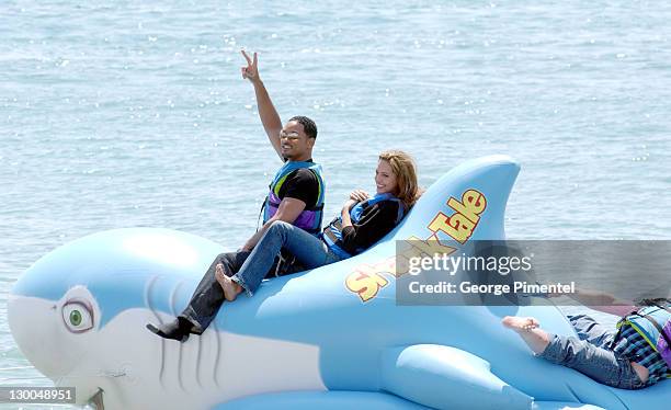 Will Smith, Angelina Jolie and Jack Black during 2004 Cannes Film Festival - "Shark Tale" - Photocall at Carlton Beach Pier in Cannes, France.