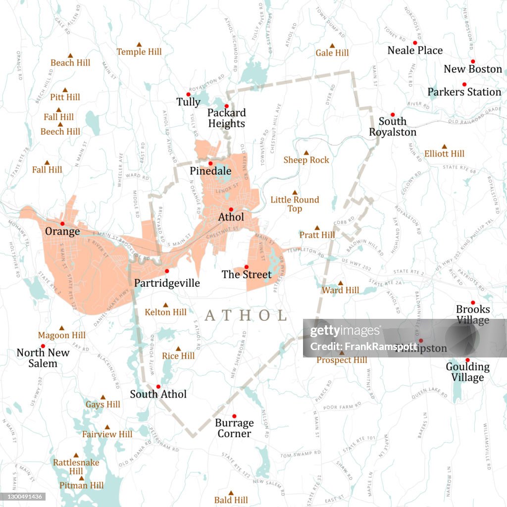 MA Worcester Athol Vector Road Map