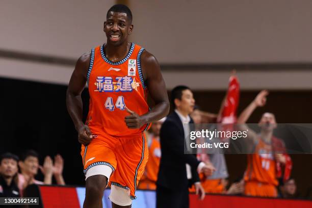 Andrew Nicholson of Fujian Sturgeons reacts during 2020/2021 Chinese Basketball Association League match between Fujian Sturgeons and Jiangsu Dragons...