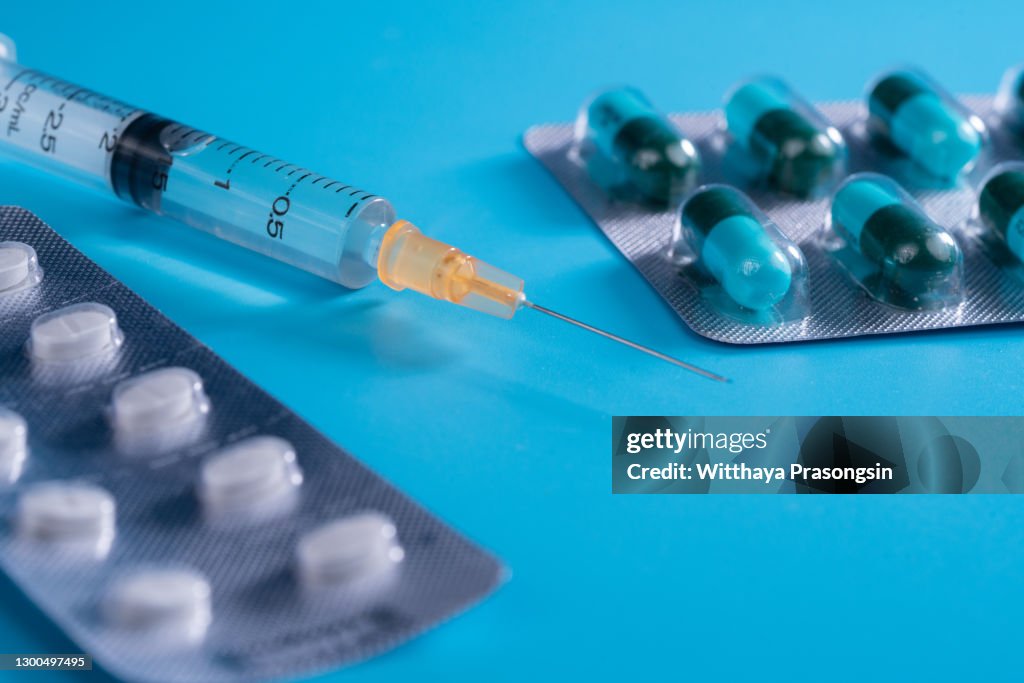 Medicines and drugs on table