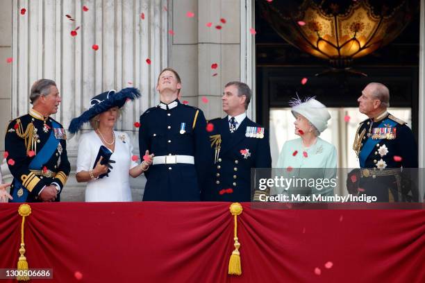 Prince Charles, Prince of Wales, Camilla, Duchess of Cornwall, Prince Harry, Prince Andrew, Duke of York, Queen Elizabeth II and Prince Philip, Duke...