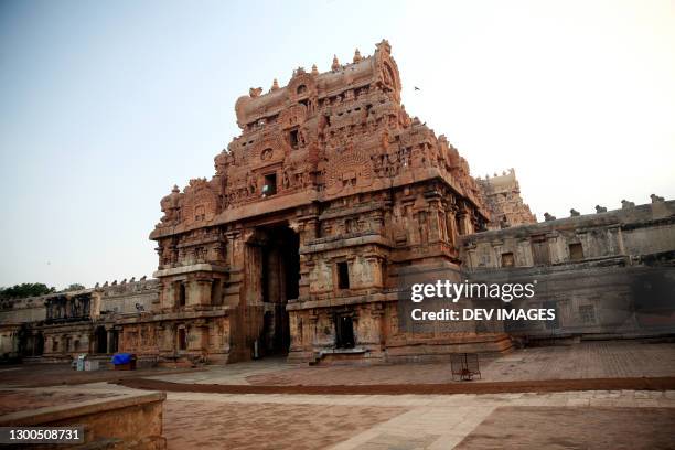 entrance gate of famous brihadeeswara temple in thanjavur, tamil nadu, india - indian mythology stock pictures, royalty-free photos & images