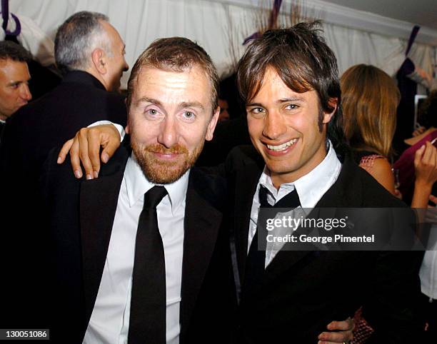Tim Roth and Gael Garcia Bernal during 2004 Cannes Film Festival -"Motorcycle Diaries" - Party at La Plage Coste in Cannes, France.