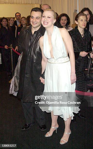 Oksana Baiul and guest during Mercedes Benz Fashion Week Fall 2003 Collections - Luca Luca - Front Row at Bryant Park in New York City, New York,...