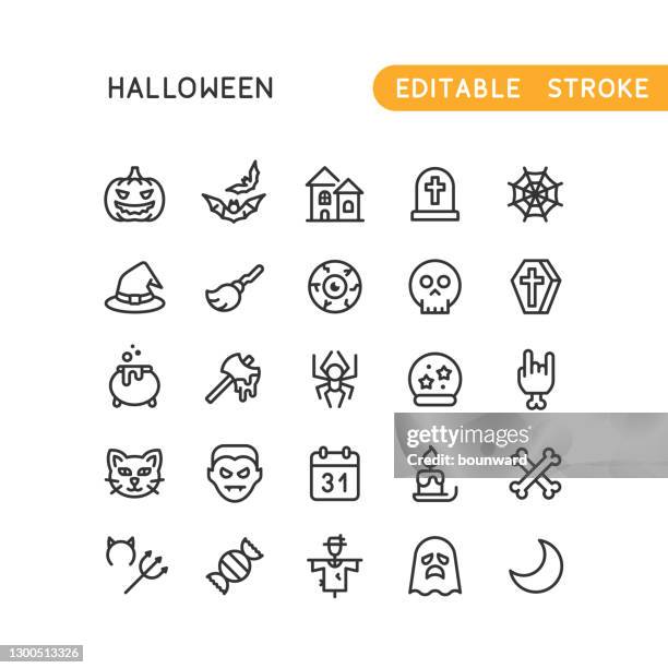 halloween-liniensymbole editierbarer strich - heugabel stock-grafiken, -clipart, -cartoons und -symbole