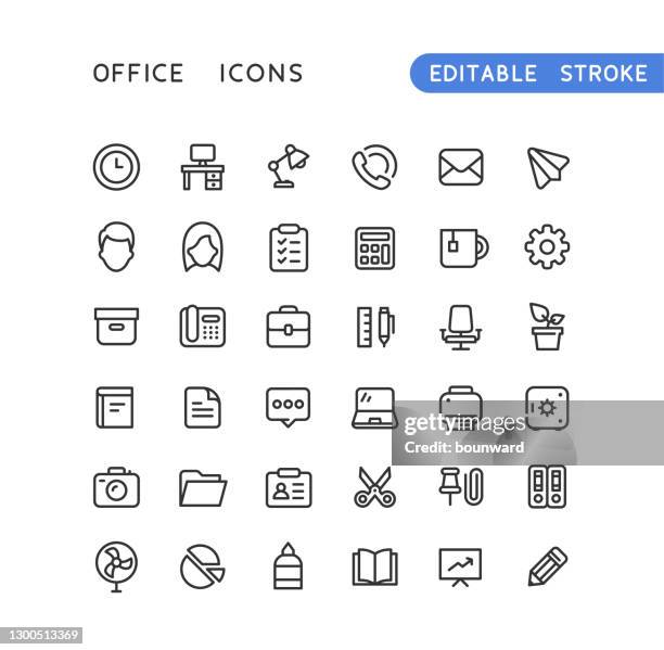office line icons editable stroke - computer interface stock illustrations