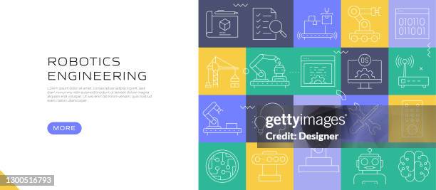 robotics engineering related modern line style vector illustration - engineer tablet stock illustrations