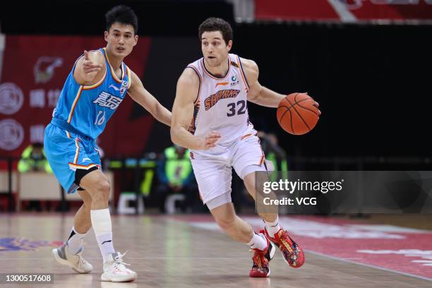 Jimmer Fredette of Shanghai Sharks drives the ball during 2020/2021 Chinese Basketball Association League match between Qingdao Eagles and Shanghai...