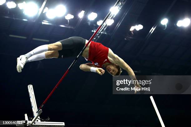 Torben Blech of Germany competes in the Pole Vault during the ISTAD Indoor Berlin Meeting at Mercedes Benz Arena on February 05, 2021 in Berlin,...