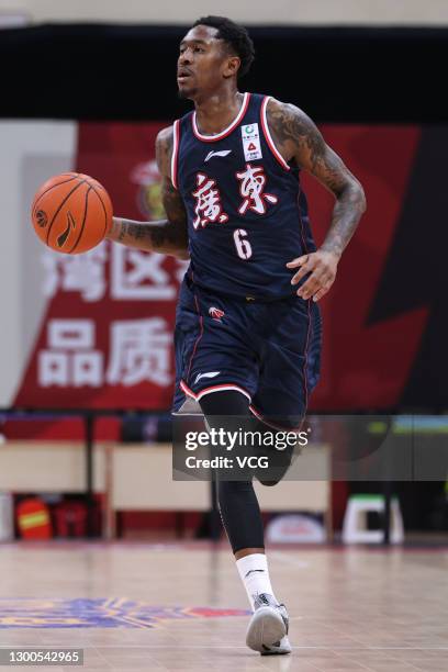 Marshon Brooks of Guangdong Southern Tigers drives the ball during 2020/2021 Chinese Basketball Association League match between Guangdong Southern...