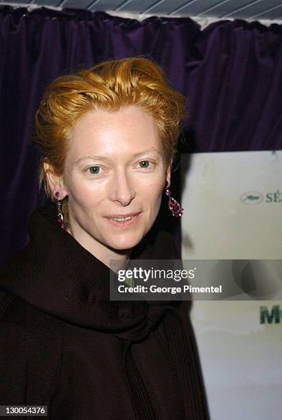 Tilda Swinton during 2004 Cannes Film Festival -"Motorcycle Diaries" - Party at La Plage Coste in Cannes, France.