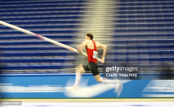 Torben Blech of Germany competes in the Pole Vault during the ISTAD Indoor Berlin Meeting at Mercedes Benz Arena on February 05, 2021 in Berlin,...