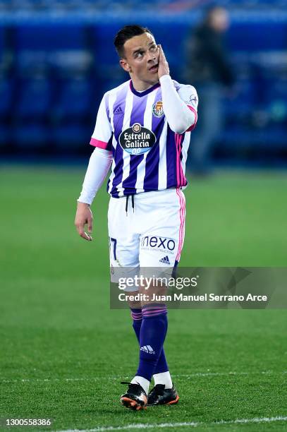 Roque Mesa of Real Valladolid reacts during the La Liga Santander match between Deportivo Alavés and Real Valladolid CF at Estadio de Mendizorroza on...