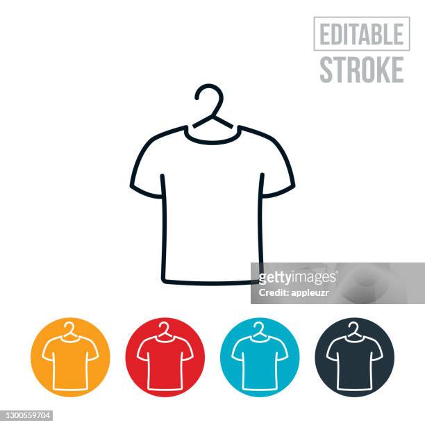 t-shirt on hanger thin line icon - editable stroke - tee stock illustrations