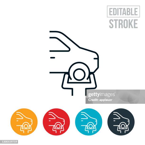 technician changing car tire thin line icon - editable stroke - car modification stock illustrations