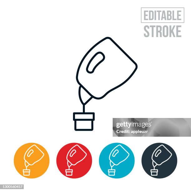 laundry detergent thin line icon - editable stroke - pouring stock illustrations