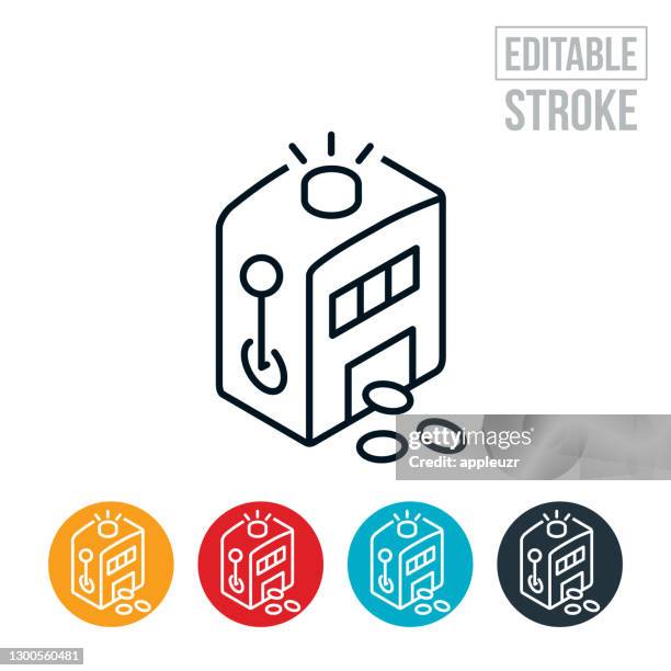 gambling slot machine winning thin line icon - editable stroke - jackpot machine stock illustrations
