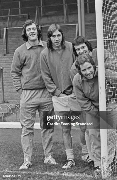 From left to right, Arsenal footballers Jeff Blockley, Charlie George, Peter Storey and Alan Ball Jr. , UK, 2nd February 1973.