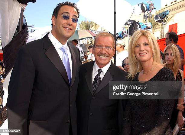 Brad Garrett and wife Jill Diven with Pat O'Brien during The 55th Annual Primetime Emmy Awards - Access Hollywood Red Carpet at The Shrine Theater in...