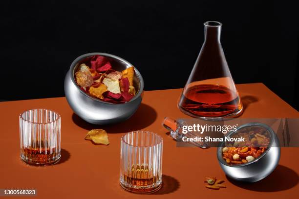 top shelf bar snacks and cocktails - cocktail recipe stock pictures, royalty-free photos & images