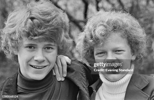 Young American actors Jeff East and Johnny Whitaker, stars of the musical film 'Tom Sawyer', UK, 26th April 1973. They play Huckleberry Finn and Tom...