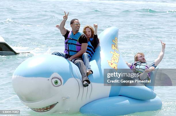 Will Smith, Angelina Jolie and Jack Black during 2004 Cannes Film Festival - "Shark Tale" - Photocall at Carlton Beach Pier in Cannes, France.