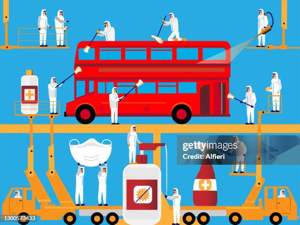 sanitizing bus - bus mask stock illustrations