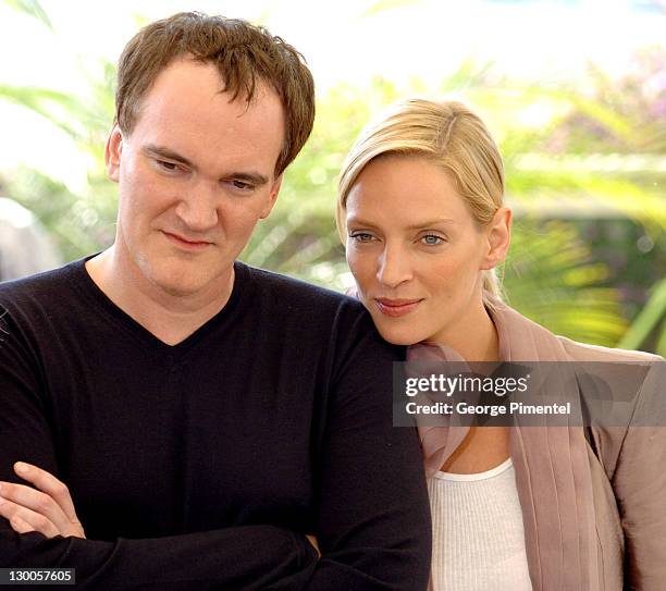 Quentin Tarantino and Uma Thurman during 2004 Cannes Film Festival - "Kill Bill Vol. 2" - Photocall at Palais Du Festival in Cannes, France.