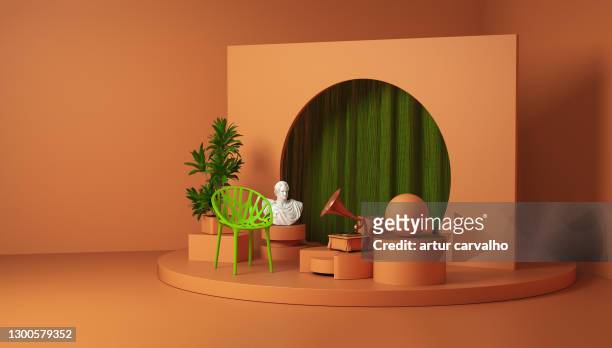 abstract scenario in contemporary minimal style, trendy house, 3d computer generated - exhibition centre stock pictures, royalty-free photos & images