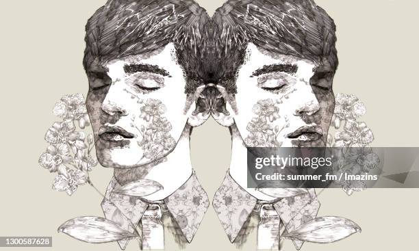 flower and human - headshot gray background stock illustrations