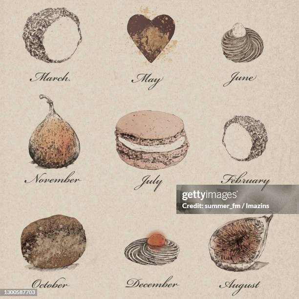 sweets, sketch - fig cookies stock illustrations