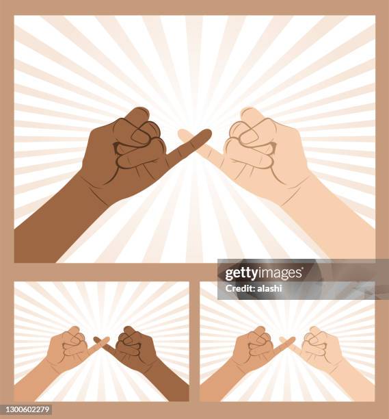 multi-ethnic hände machen ein rosa versprechen oder rosa schwören - kleiner finger stock-grafiken, -clipart, -cartoons und -symbole