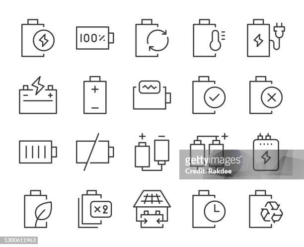 battery - light line icons - lithium ion battery stock illustrations