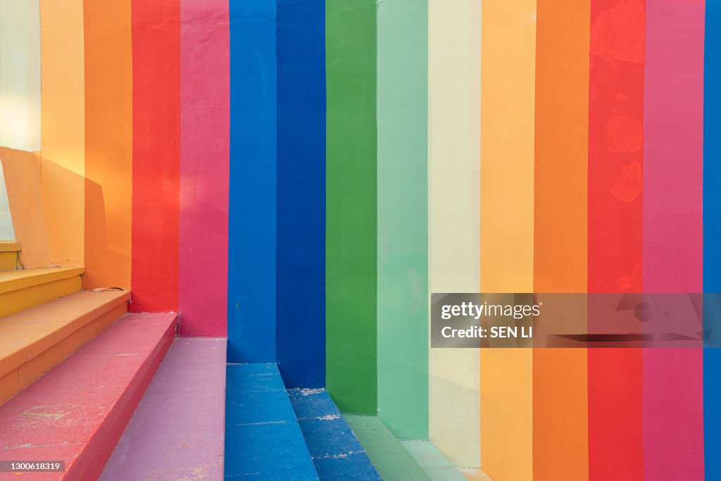 Colorful stairs and colorful wall background