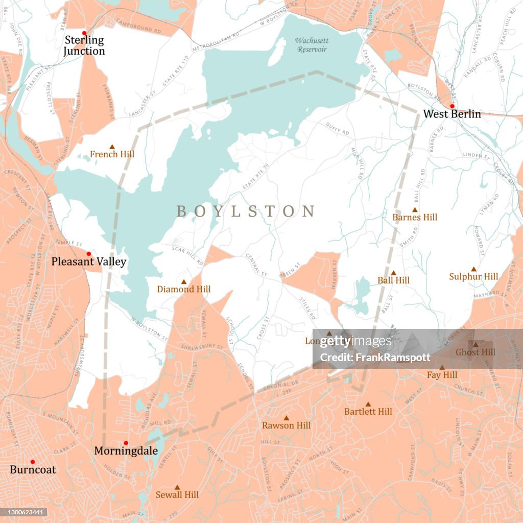 MA Worcester Boylston Vector Road Map