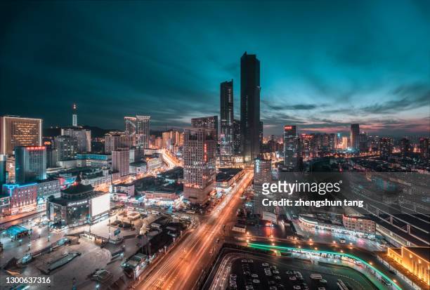 aerial view of city street, dalian, china. - dalian stock pictures, royalty-free photos & images
