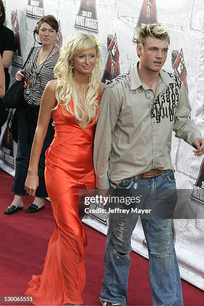 Paris Hilton and Nick Carter during MTV Movie Awards 2004 - Arrivals at Sony Pictures Studios in Culver City, California, United States.