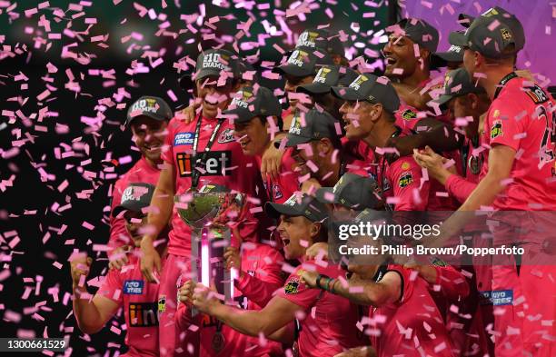 The Sydney Sixers including Steve O'Keefe celebrate with the trophy after the Big Bash League Final between the Sydney Sixers and the Perth Scorchers...