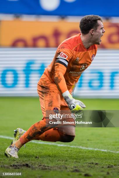 Goalkeeper Christian Mathenia of Nuernberg reacts during the Second Bundesliga match between SV Darmstadt 98 and 1. FC Nürnberg at...