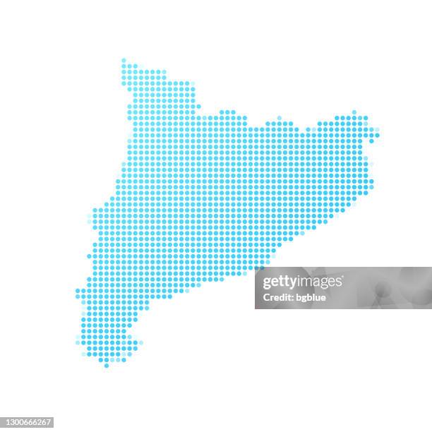 ilustraciones, imágenes clip art, dibujos animados e iconos de stock de mapa de cataluña en puntos azules sobre fondo blanco - cataluña mapa