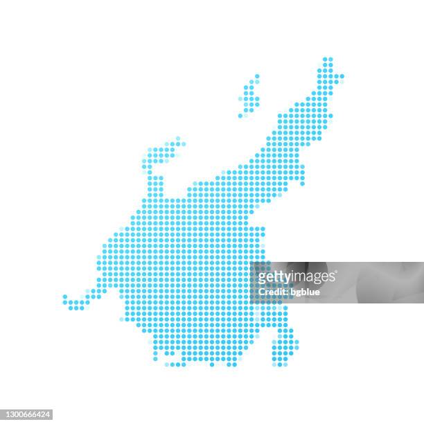chubu map in blue dots on white background - aichi prefecture stock illustrations