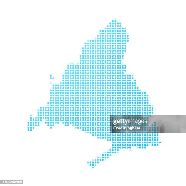 community of madrid map in blue dots on white background - madrid map stock illustrations