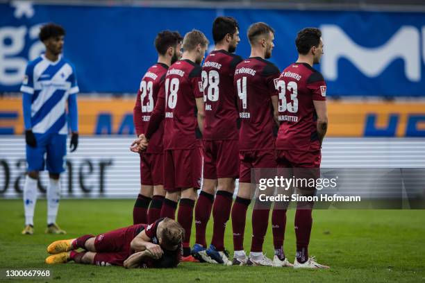 Johannes Geis of Nuernberg is seen during a free-kick during the Second Bundesliga match between SV Darmstadt 98 and 1. FC Nürnberg at...