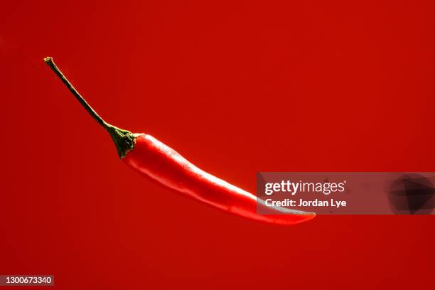 a red chili pepper on the center of an red background - chili farm stock-fotos und bilder