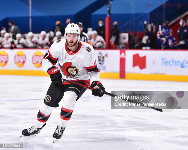 Alex Galchenyuk of the Ottawa Senators skates against the Montreal Canadiens during the third period at the Bell Centre on February 4, 2021 in...